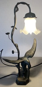 Vintage Table Accent Lamp Eagle Flower Bronze Tone Desk Parlor - Picture 1 of 15