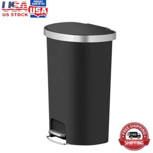 14.5-Gal Plastic Semi Round Kitchen Step-On Trash Can Garbage Can with Lid Black - Picture 1 of 13