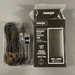 PowerXcel Rapid Charge Braided 10 Ft. Micro USB Charge & Sync Cable Tangle Free - Picture 1 of 24