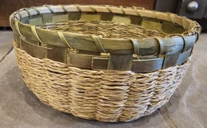 Cesto erba dolce vintage nativi americani fatto a mano bellissimo bicolore intricato - Foto 1 di 8
