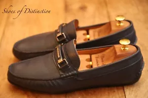 PRADA Blue Leather Silver Bit Driving Shoes Loafers Mens UK 8 US 9 EU 42 - Picture 1 of 10