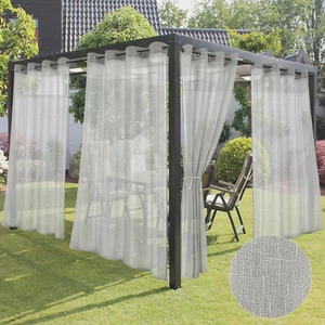 4 Panels Outdoor Sheer Curtains for Patio Waterproof-Grey Linen Semi Voile Indoo - Picture 1 of 8