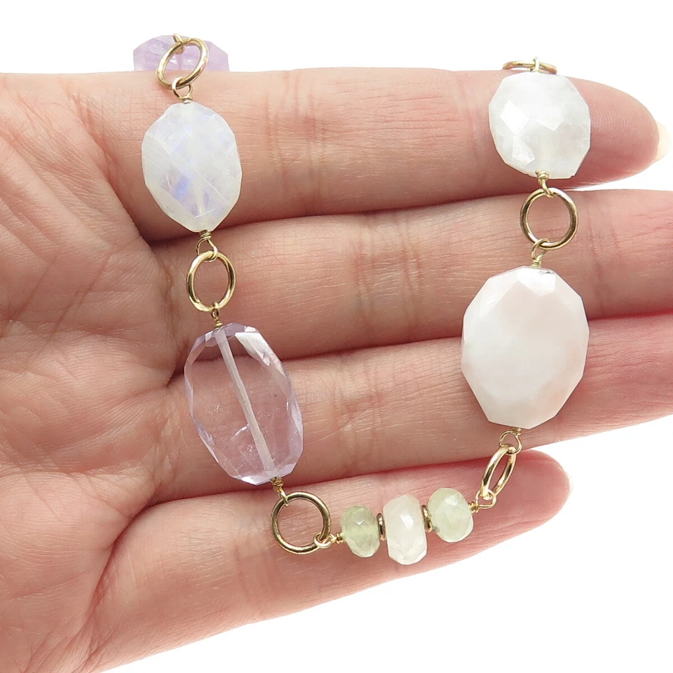 RAREZAS Collar de Piedra Lunar Amatista Cuarzo Chapado en Oro Plata de Ley 925 36" Foto 1 de 4