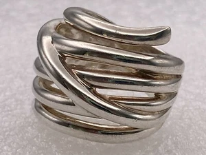 Sterling Silver Modernist Wide Multi Wrap Look Artisan Ring Size 7.5 - Picture 1 of 7