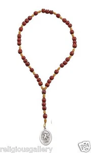 Saint St Michael Archangel Chaplet Cherry Wood Beaded Cord Rosary,Made in Brazil - Picture 1 of 1