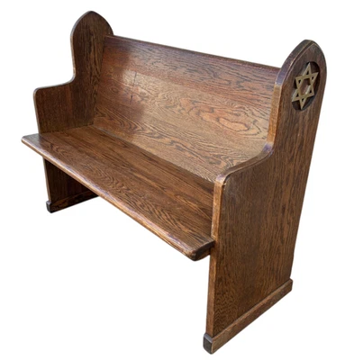 Antiguo Banco Sinagoga Iglesia Banco Roble Macizo Neo Gótico Renacimiento Estrella de David F Foto 1 de 4