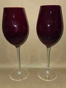 Pr 9.75"-Tall Crystal 12 oz. Long-Stem Wine Glasses Ruby Red w Clear-Glass Stems - Picture 1 of 4