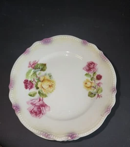 ANTIQUE PK SILESIA GERMANY SET OF 12 PORCELAIN PLATES 6" HAND-PAINTED 1914 Roses - Picture 1 of 3