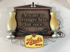 Lighted Vintage Stroh's Beer Pub Bar Sign "You are a stranger here but once" - Picture 1 of 3