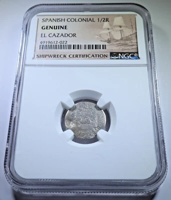 NGC 1756 El Cazador Shipwreck Mexico 1/2 Reales 1700's Old Spanish Pirate Coin - Image 1 of 2