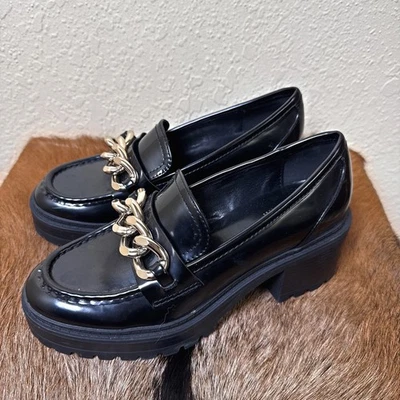 Mocasín negro grueso con plataforma de charol Guess Kimilee 7,5 Y2K Grunge Indie Foto 1 de 4