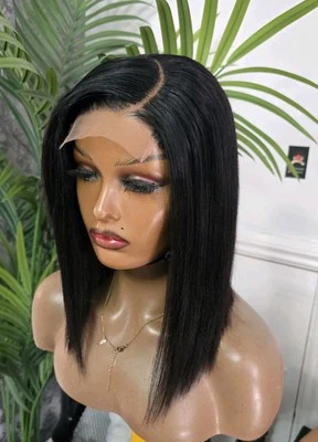 Preplucked 4x4 Lace Peruvian Human Hair 12'' Cpart Bob Wig In BLACK  - Image 1 of 4