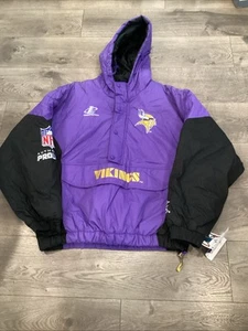 NWT VTG 90s Minnesota Vikings Pro Line Logo Athletic Pullover Puffer Jacket Sz L - Picture 1 of 10