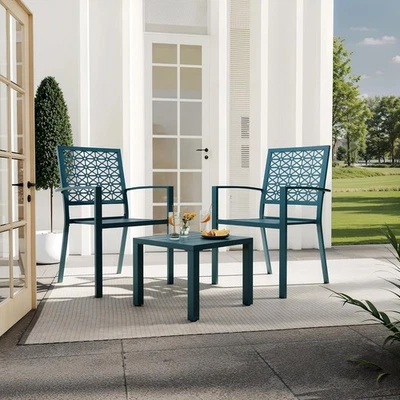 3-Piece Steel Patio Bistro Set – 2 Chairs & 1 Table, Outdoor Balcony Furniture - Image 1 of 4