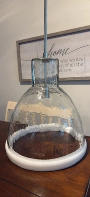 Pottery Barn 玻璃吊坠灯桥 17 英寸镍 — 第 1/4 张图片