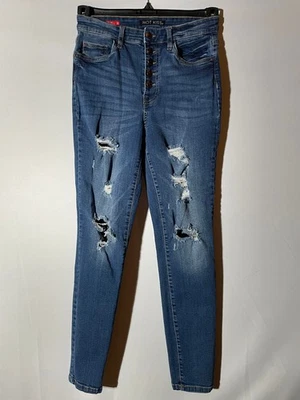 Hot Kiss Dark Wash Highest Rise Skinny Ankle Button Fly Distressed Jeans Size 9 - Image 1 of 2