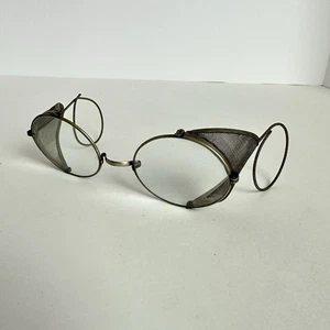 Occhiali di sicurezza vintage in metallo con protezioni laterali in rete moto steampunk - Foto 1 di 9