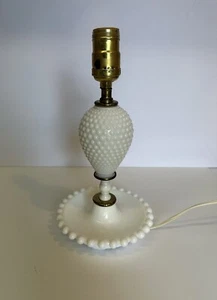 Vintage White Milk Glass Hobnail Bedside Table Lamp 2 Tier Working Light 11.5” - Picture 1 of 7