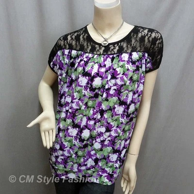 Blusa Top Boho Estilo CM Encaje Estampados Artísticos Negra Púrpura L Foto 1 de 4