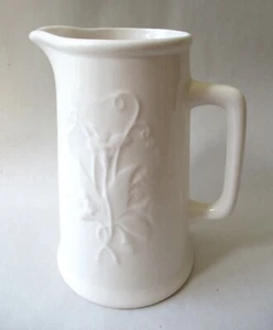 ANTIQUE Wm Adams & Sons WHITE IRONSTONE Pitcher Embossed Floral Jug - Picture 1 of 3