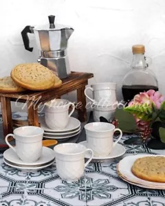 House of Florence Grecian White Espresso Set of 6 80ml - Embossed New Bone China - Picture 1 of 4