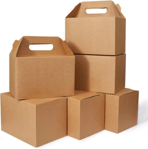 30 CT 9X6X6 Scatola Grande Porta Pranzo Cartone Carta con Manici Kraft Marrone, Gabl - Foto 1 di 12