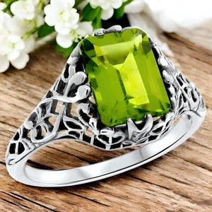GENUINE 1.50 CARAT PERIDOT 925 STERLING SILVER ANTIQUE STYLE FILIGREE RING #746 - Picture 1 of 4