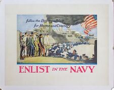 1918 Enlist In The Navy Follow The Boys In Blue George Wright WWI Poster Vintage