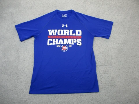 Chicago Cubs Mens Shirt Medium Blue MLB Baseball World Series 2016 Under Armour Cover