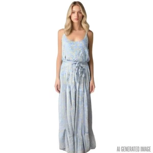 Lulus Blue Spring Floral Slip Maxi Dress Lg NWT Boho Cottagecore Y2K Coquette - Picture 1 of 9