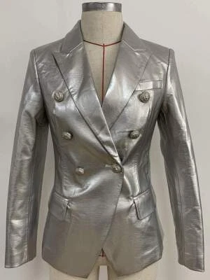 Nuevo Blazer de Diseñador Clásico Plateado Elegante para Mujer Fiesta Cuero de Cordero Genuino Foto 1 de 4