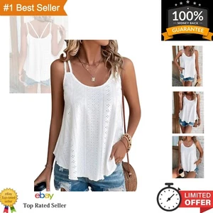 Boho Chic Womens Sleeveless Scoop Neck Tank - Eyelet Embroidery Summer Shirt - Picture 1 of 8