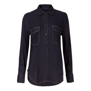 Womens Long Sleeve Shirt New Ex Famous Store Contrasting Stitch Detail Cupro Top - Picture 1 of 2