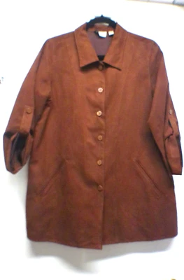 Joan Rivers, marrón, gamuza sintética, camisa/chaqueta abotonada, talla SM, Roll Up/3/4 SLV Foto 1 de 4