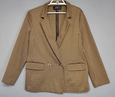 Ann Taylor Factory Blazer 女式 14 棕色黑色千鸟格格纹双纽扣 — 第 1/4 张图片