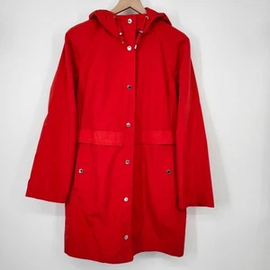 London Fog Womens Rain Jacket Size L Red Trench Coat Pockets Hood Outdoors - Picture 1 of 8