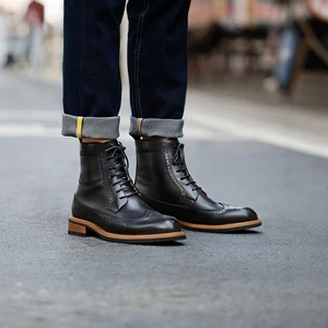 2025 Winter Mens Boots Genuine Leather Carved Retro British Workwear Shoes Size - Picture 1 of 21