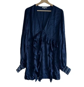 Vestido Tularosa Satinado Elegante Azul Marino Cuello en V Manga Larga Talla M - Imagen 1 de 7