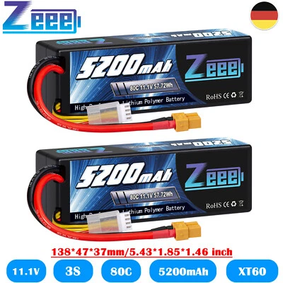 2x Zeee 3S Lipo Akku 5200mAh 11.1V 80C Hardcase XT60 für RC Auto Boat Helicopter - Bild 1 von 4