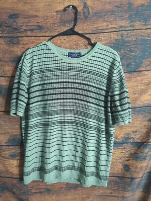 Laura Scott Cathie McCaffrey Green Striped Knit Women's Top - Size 16-18W #M12 - Image 1 of 4