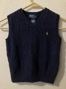 Polo Ralph Lauren Sweater Vest Boy’s Size 5 Blue Cable Knit V Neck - Picture 1 of 8