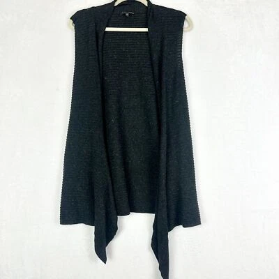 Chaleco Eileen Fisher Mezcla Algodón Lino Talla Grande Frente Abierto Jaspeado Carbón Foto 1 de 4