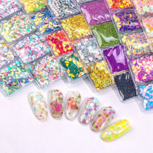 6 grids/bag Nail Art Sequins Colorful Nail Polish Flakes Foils For ManicurQU