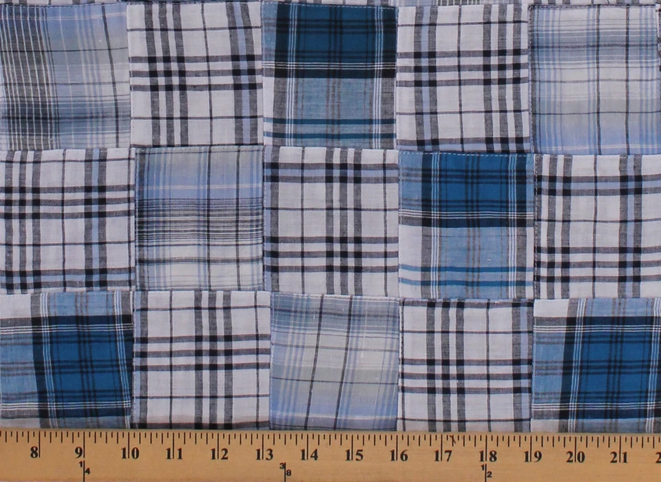 Tela cosida a cuadros de algodón azul marino negro blanco por yarda D273.08 Foto 1 de 1