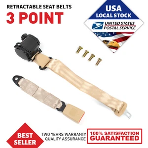 Beige 3 Point Car Seat Belt Auto Retractable Safety Strap Buckle Clip Universal - Picture 1 of 12