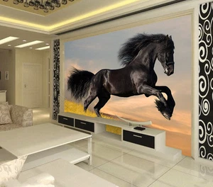 Prancing Black Horse Animal Full Wall Mural Photo Wallpaper Print Home 3D Decal - Picture 1 of 9