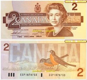 CANADA 1986 CROW THIESSEN SIGNATURE $2 DOLLAR PREFIX EGP1878733 QUEEN BANKNOTE - Picture 1 of 3