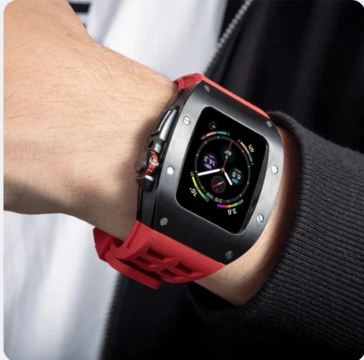 Red- 45mm Luxury Silicone Band Rubber Strap and Cover Watch Case for Apple watch - Image 1 of 4