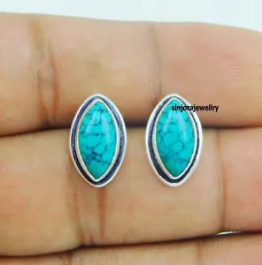 Turquoise Gemstone 925 sterling silver handmade Stud Earrings - Picture 1 of 4