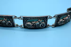 "Cintura moto legata in pelle e metallo stock morta grande 44"x1,5" - Foto 1 di 6